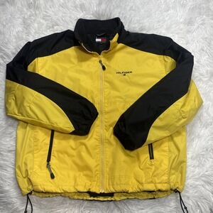 Vintage Tommy Hilfiger Softshell Jacket XL Men Black Yellow Shell ColorBlock 90s
